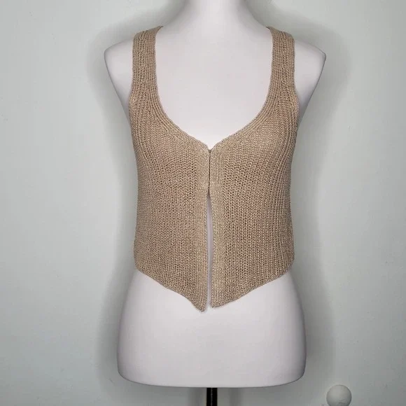 Edit By Nine Sz M Tan Knit Top Light Natural Minimal Boho Coastal Vacation NWOT - Picture 3 of 8